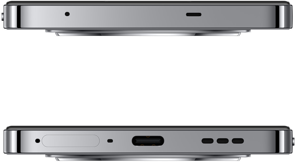 Dwa telefony z boku. Oba mają srebrną ramkę, głośniki i port USB-C.