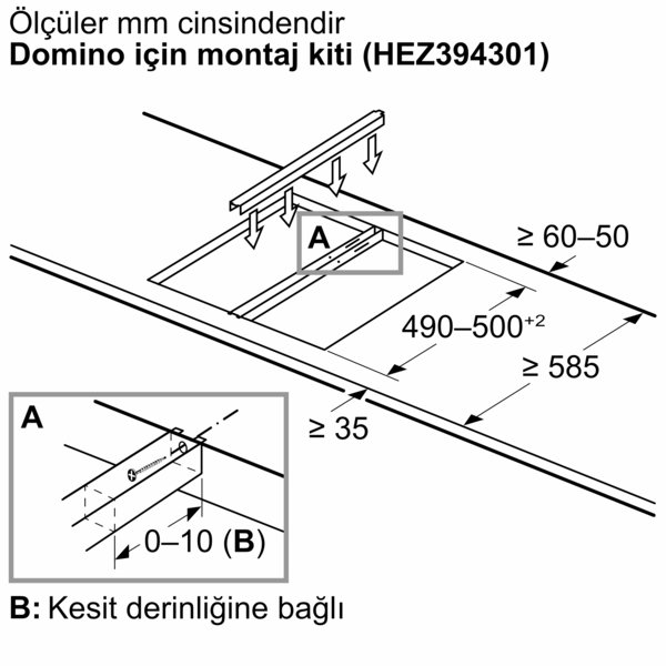 Boyutları olan bir cihaz kurulumunun diyagramı.