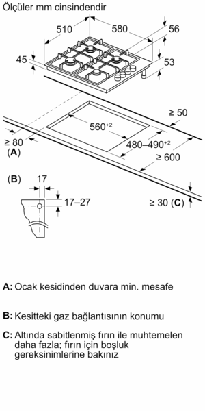 BOSCH PBP6C2B82O Ankastre  Gazlı Ocak