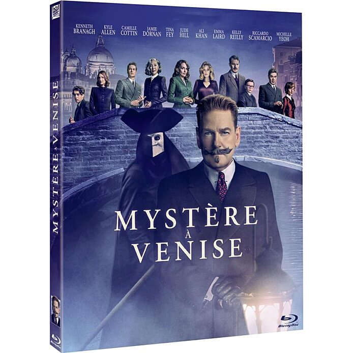 DVD-hoes: "Mystère à Venise". Een man met snor, acteurs en een gemaskerde figuur.