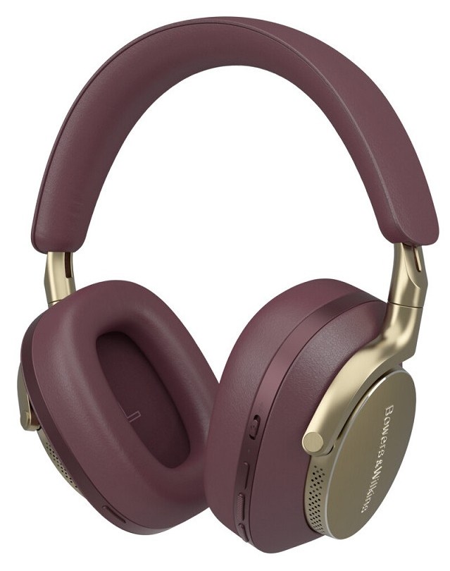 Bordowe i złote słuchawki. To słuchawki nauszne z wyściełanym pałąkiem i nausznikami.