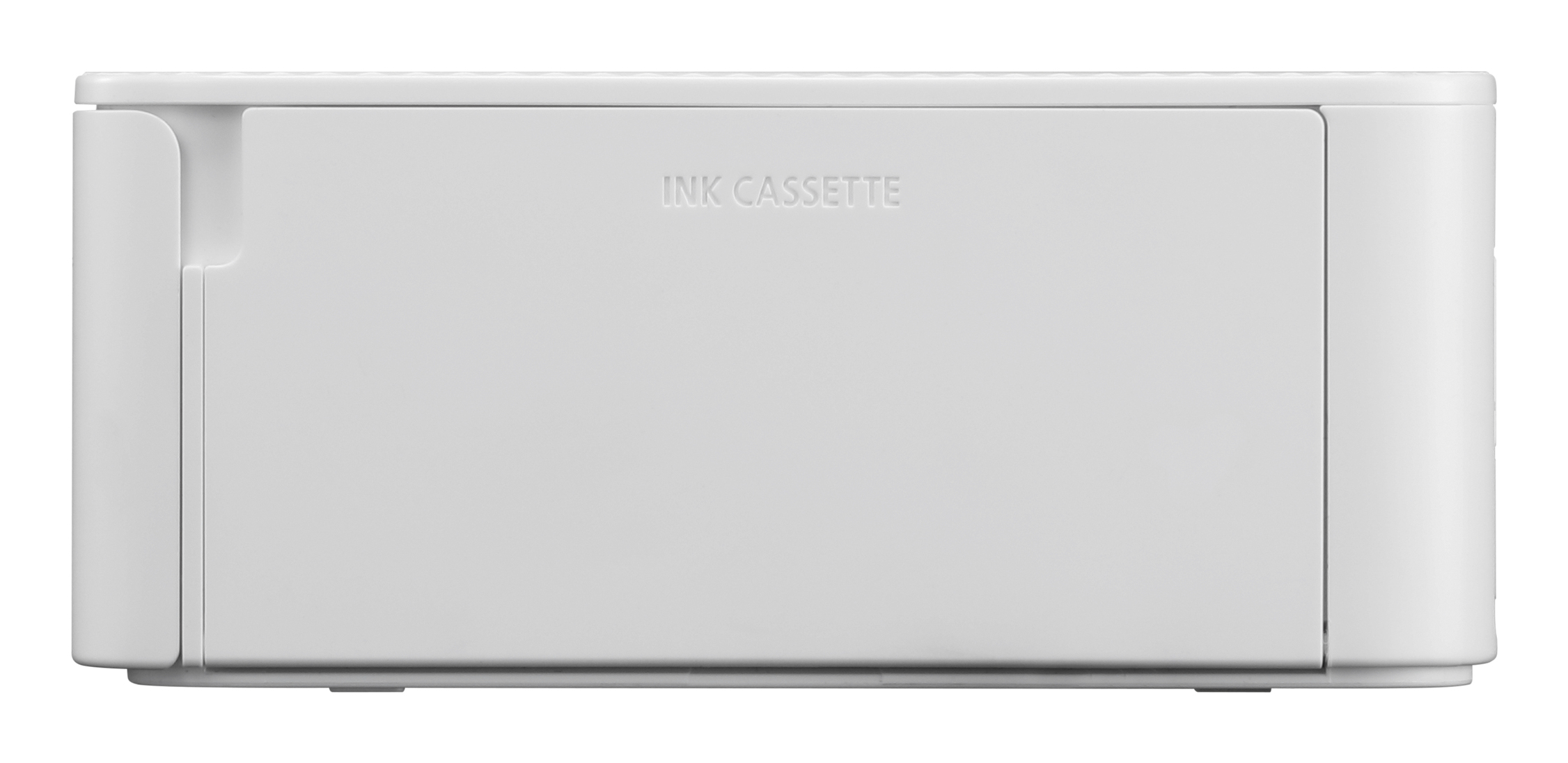 Eine weiße Tintenkassette für einen Drucker, mit dem Aufdruck 'INK CASSETTE'.
