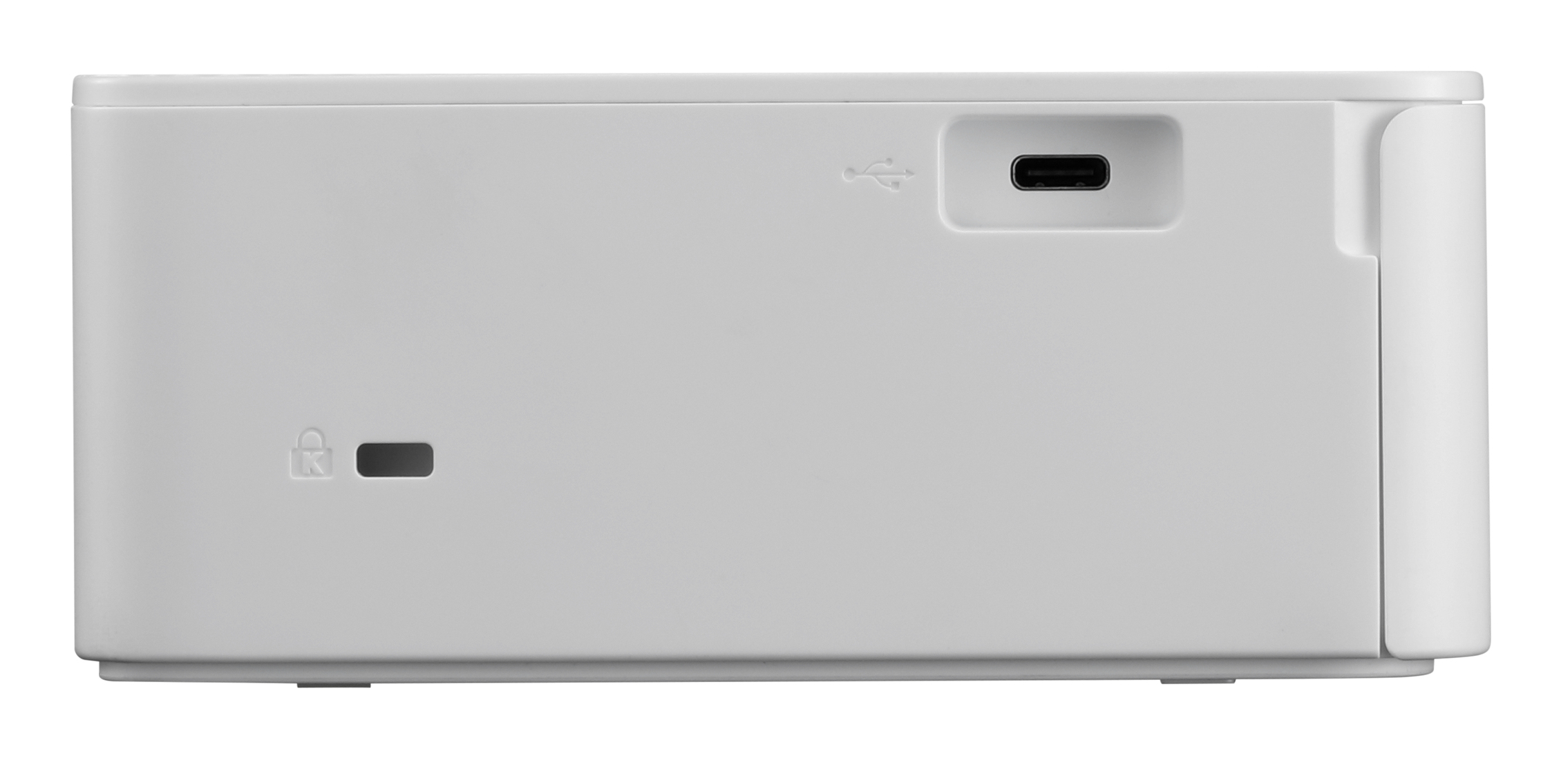 Geräteseite in Weiß mit USB- und anderen Anschlüssen.