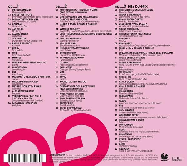 Pinke und schwarze CD mit mehreren Songtiteln auf pinkem Hintergrund.