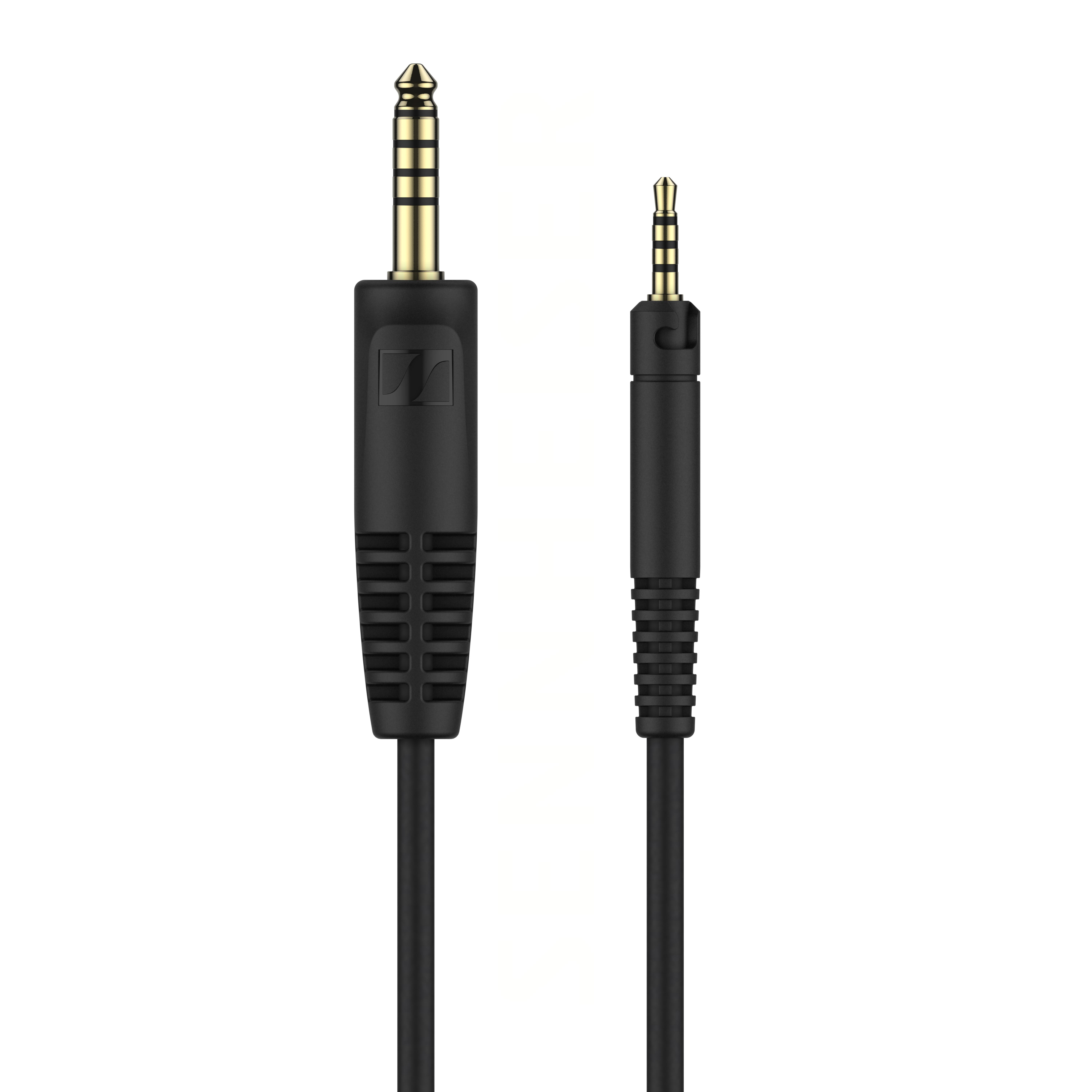 Zwei Audiokabel mit Gold- und Silberanschlüssen, schwarze Kabel.