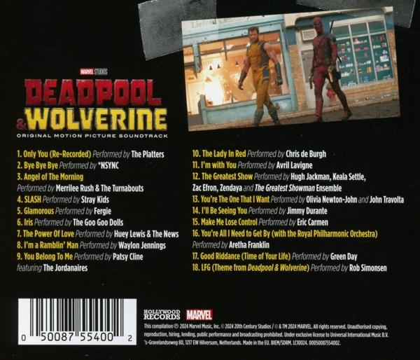 CD-Cover für den Soundtrack des Films Deadpool & Wolverine mit Charakterbildern.