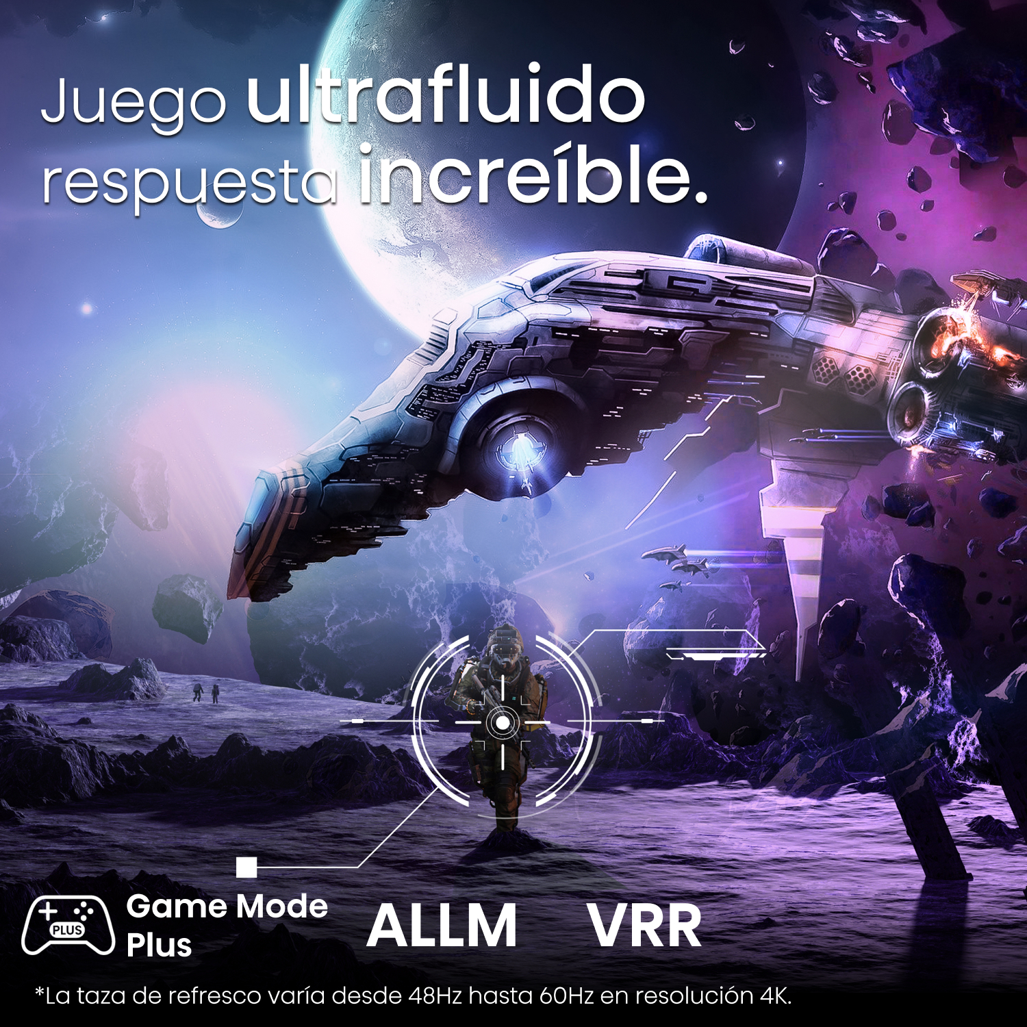 Escena de ciencia ficción: nave espacial, planeta y escombros espaciales.