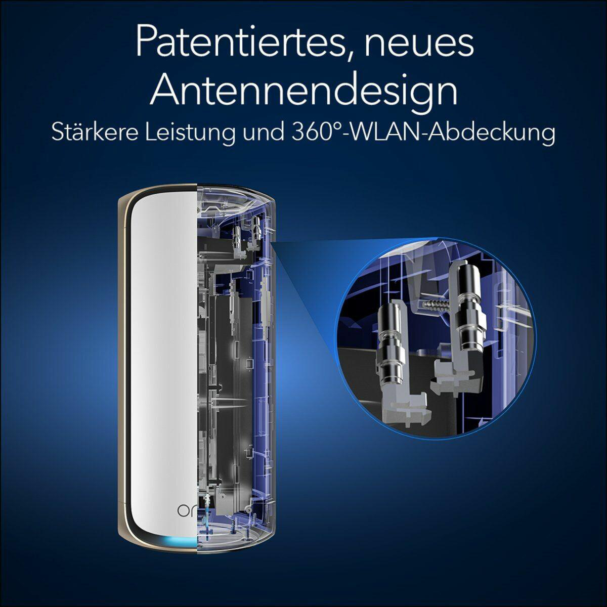 Diagramm eines Mesh-WLAN-Systems, das interne Komponenten zeigt.