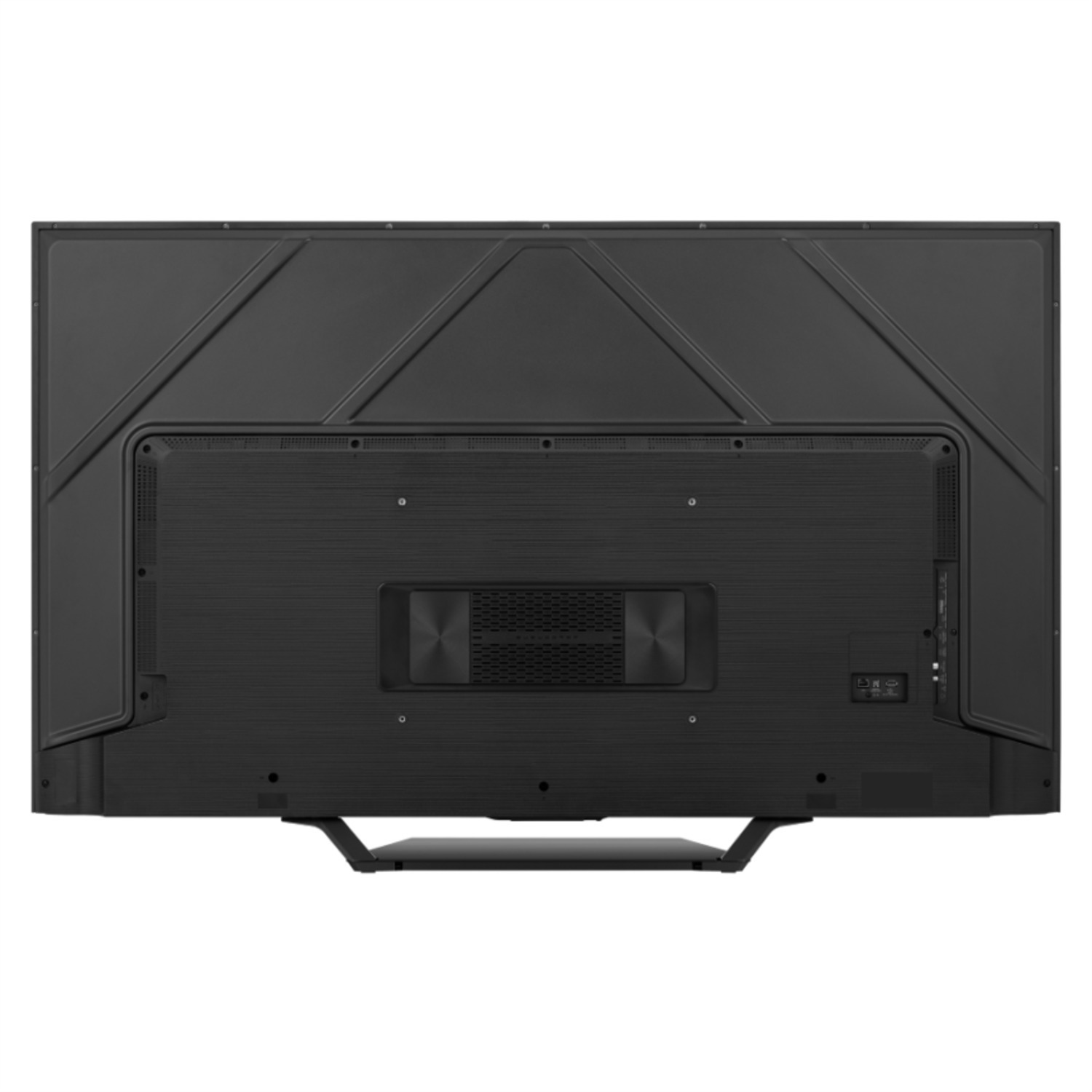 Arrière d'une grande TV Hisense noire avec ports et connexions.