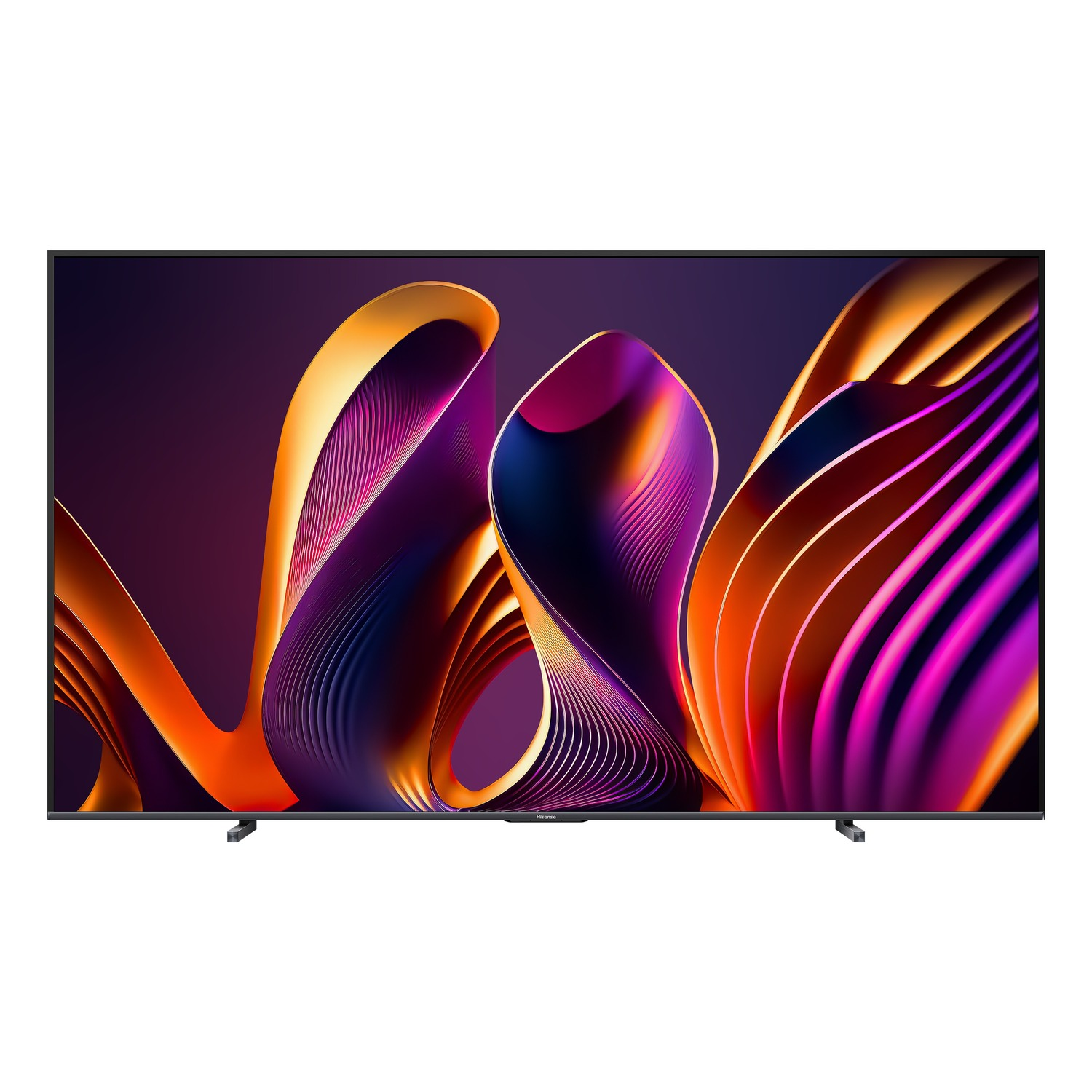 Grote televisie met een abstract, kleurrijk ontwerp op een muur.