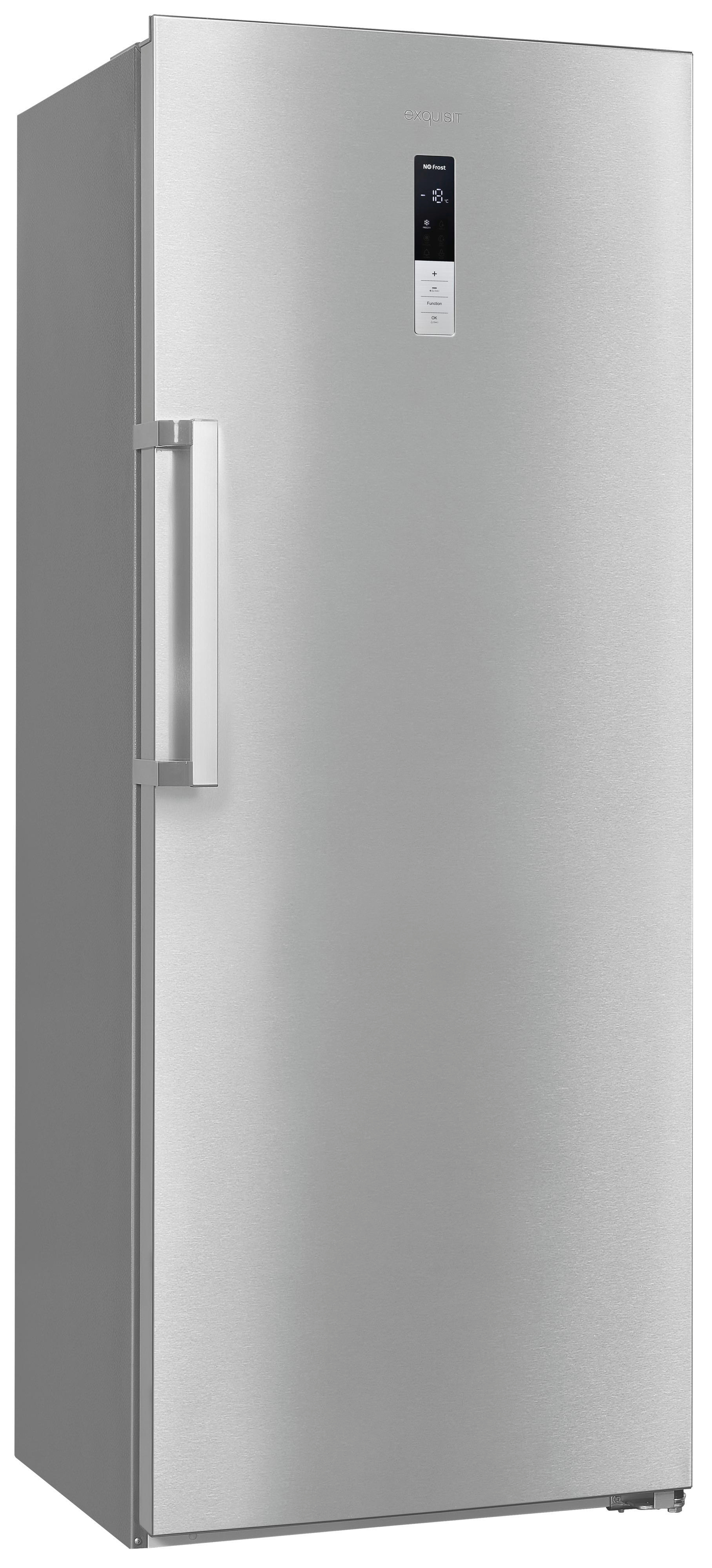 Ein Edelstahlkühlschrank mit Griff und digitaler Anzeige.