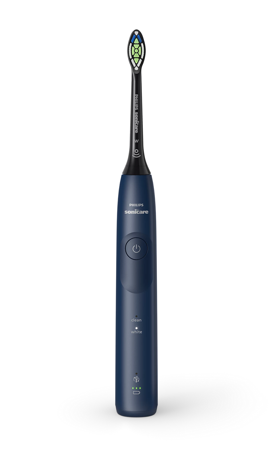 Eine blaue Philips Sonicare elektrische Zahnbürste vor schwarzem Hintergrund.
