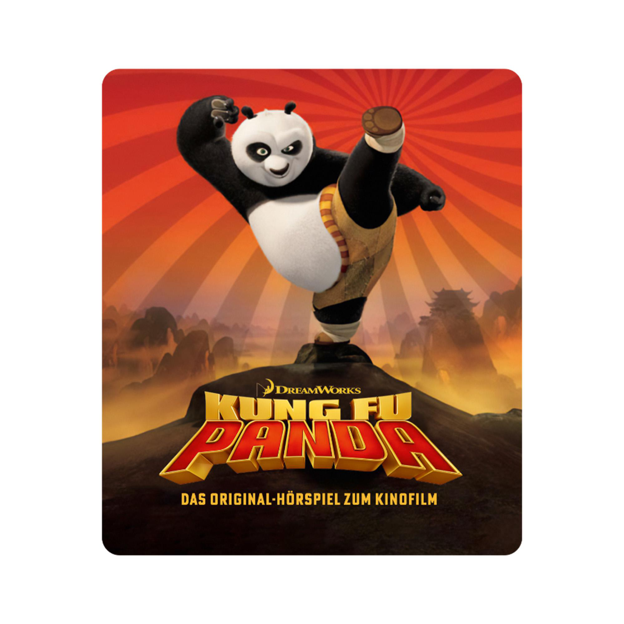 Kung Fu Panda Filmplakat mit der Zeichentrickfigur auf rotem Hintergrund.