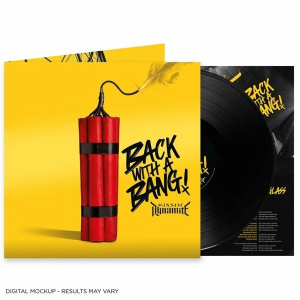 Gelbes Cover mit Dynamit und schwarzer Schallplatte. Titel: Back With A Bang!