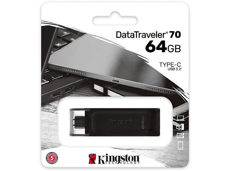 KINGSTON USB Stick DataTraveler 70, 64GB, USB-C, schwarz (DT70/64GB) — Foto 2 von 5