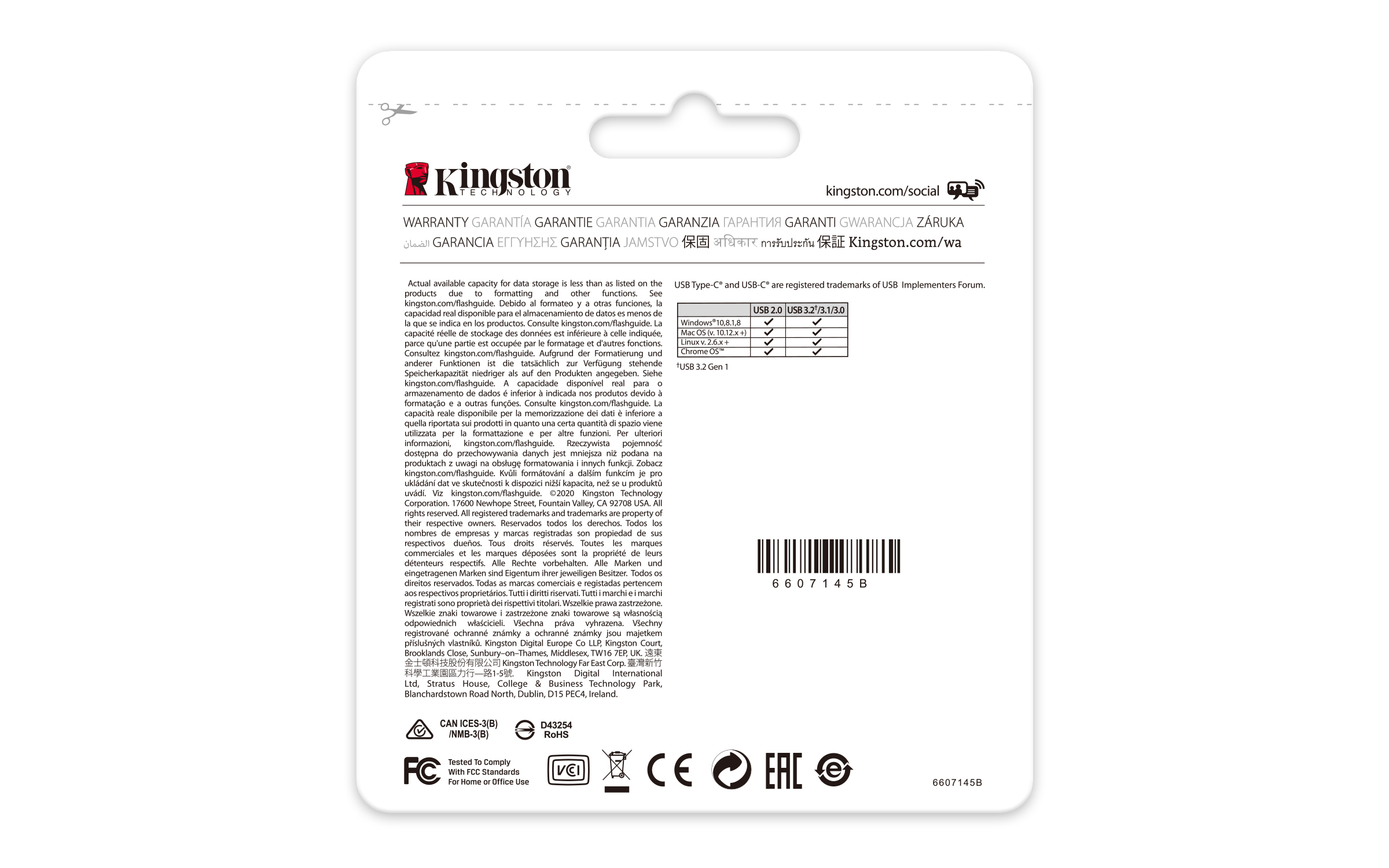 Verpackung des Kingston USB-Laufwerks, das Produkt und einige Details zeigend.