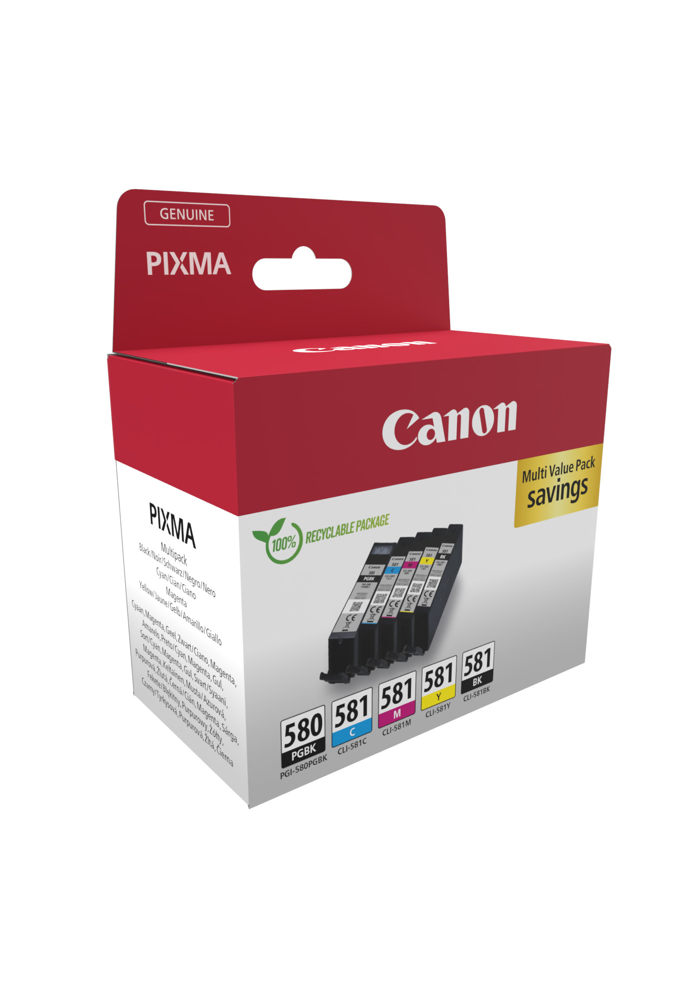 Ein Canon Pixma Multipack mit Tintenpatronen in einer roten Box.