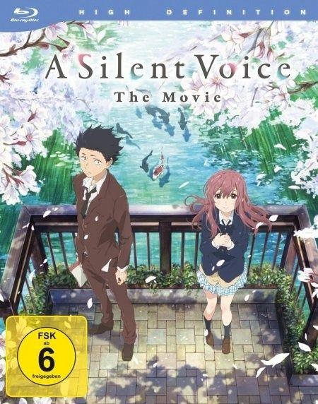 Filmcover: Anime-Paar auf einer Brücke, Kirschblüten und Wasser, mit dem Titel.