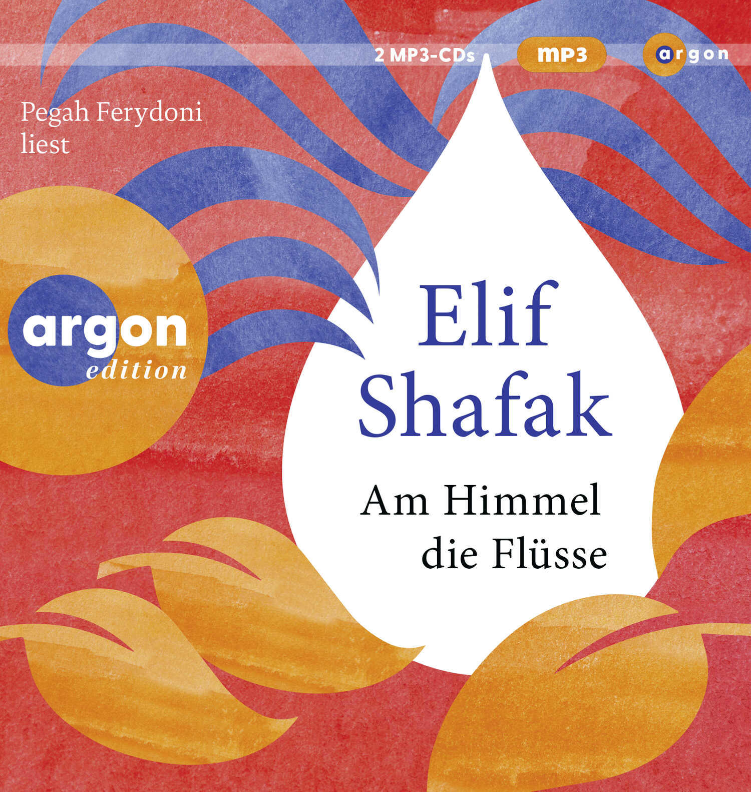 Buchcover mit Text, Blättern und einer weißen Tropfenform, zwei CDs.