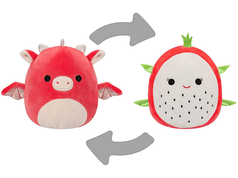 JAZWARES Kifordítható 2in1 Squishmallows Delita, a sárkánygyümölcs, Baiden, sárkány plüss, 13 cm (SQFP00132)