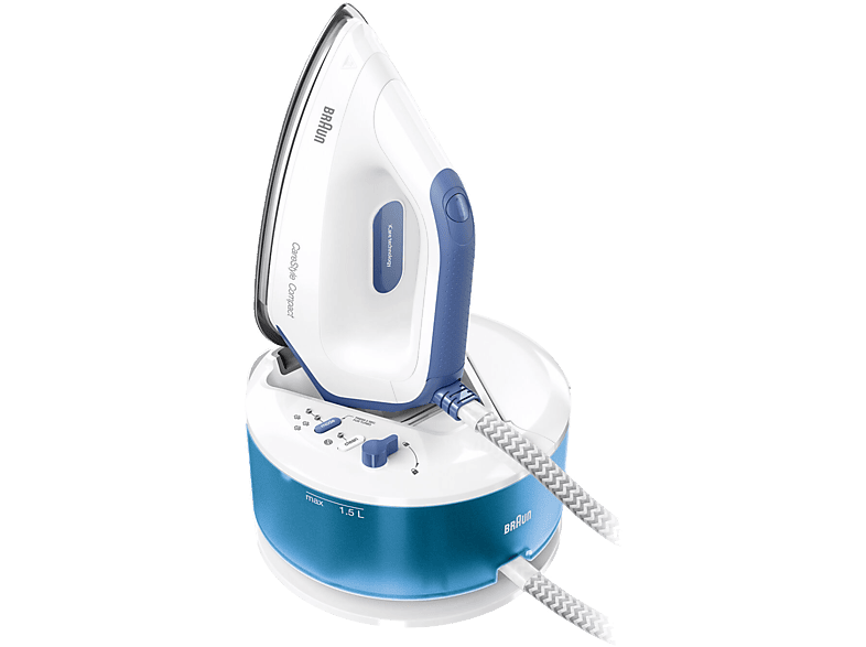 Braun CareStyle Compact IS2143BL, 2400 W, 1.3 l, 5.5 bar, FreeGlide 3D, Golpe vapor 300 g/min, Blanco/Azul