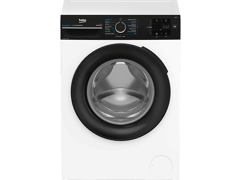 Lavadora carga frontal - Beko Energy Spin BM3WFSU38213, 8 kg, 1200 rpm, 15 Programas, Motor ProSmart Inverter, Función Vapor, Blanco
