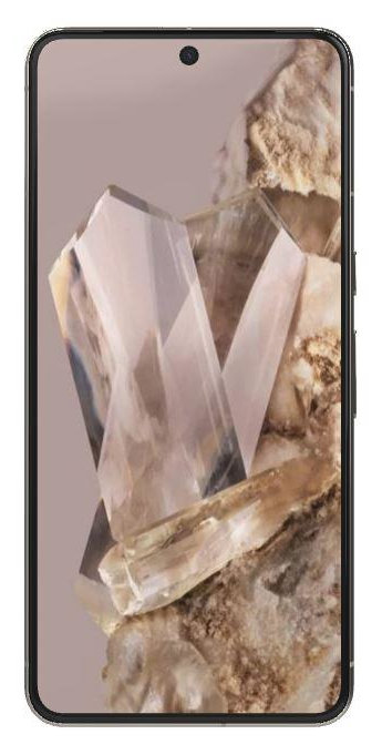 Ekran smartfona wyświetlający kryształową formację na jasnym tle.