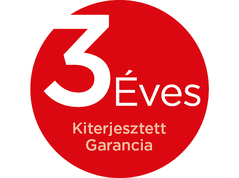Piros kör fehér szöveggel: 3 év kiterjesztett garancia.