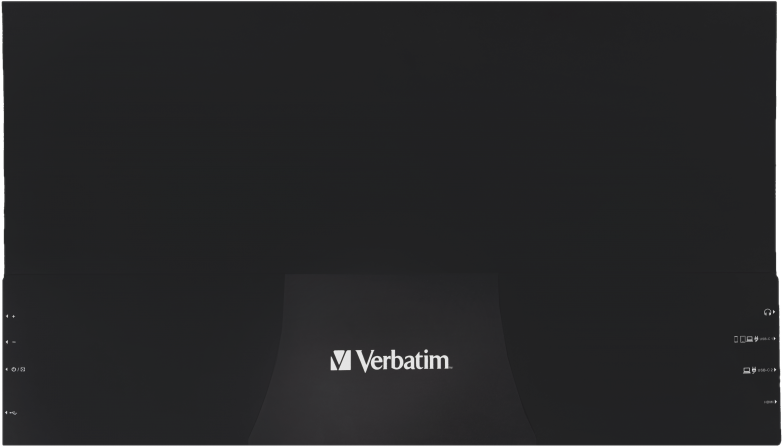 Un prodotto Verbatim nero con il logo Verbatim centrato nella metà inferiore.