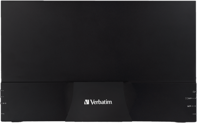 Schwarze externe Festplatte von Verbatim. Das Gerät hat das Verbatim-Logo und verschiedene Anschlüsse.