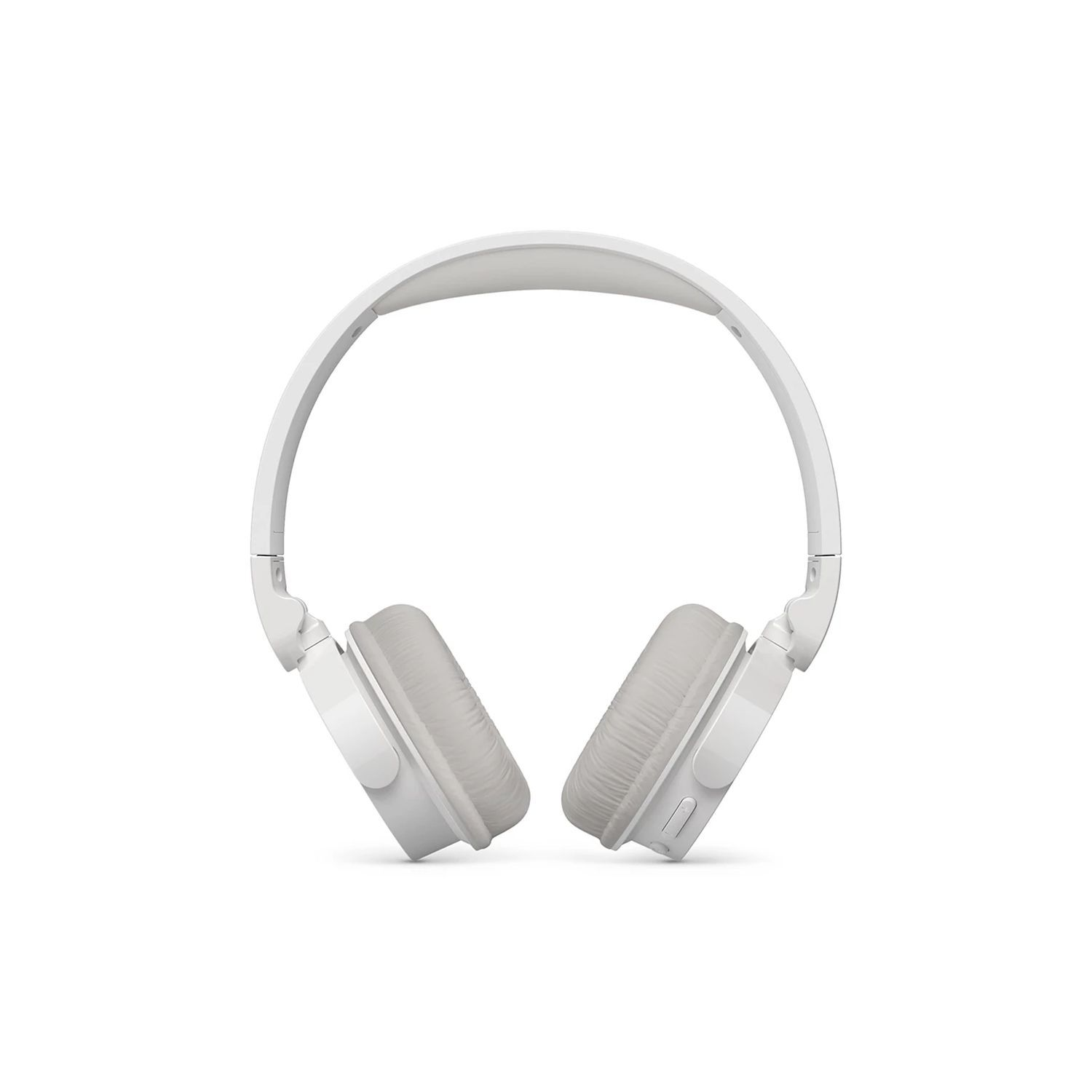 White headphones isolated on a white background, front view.