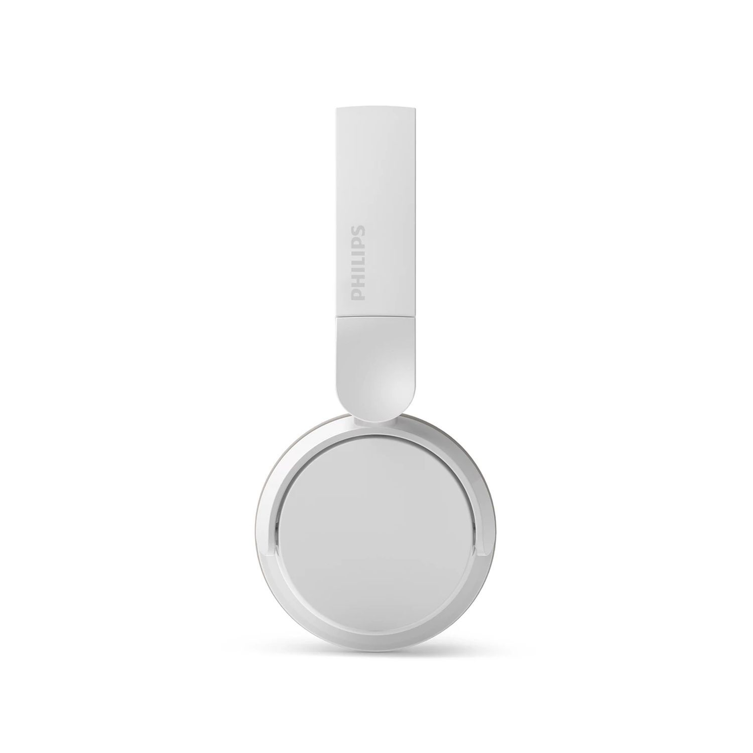 White Philips headphones. The headset is in a straight vertical line.