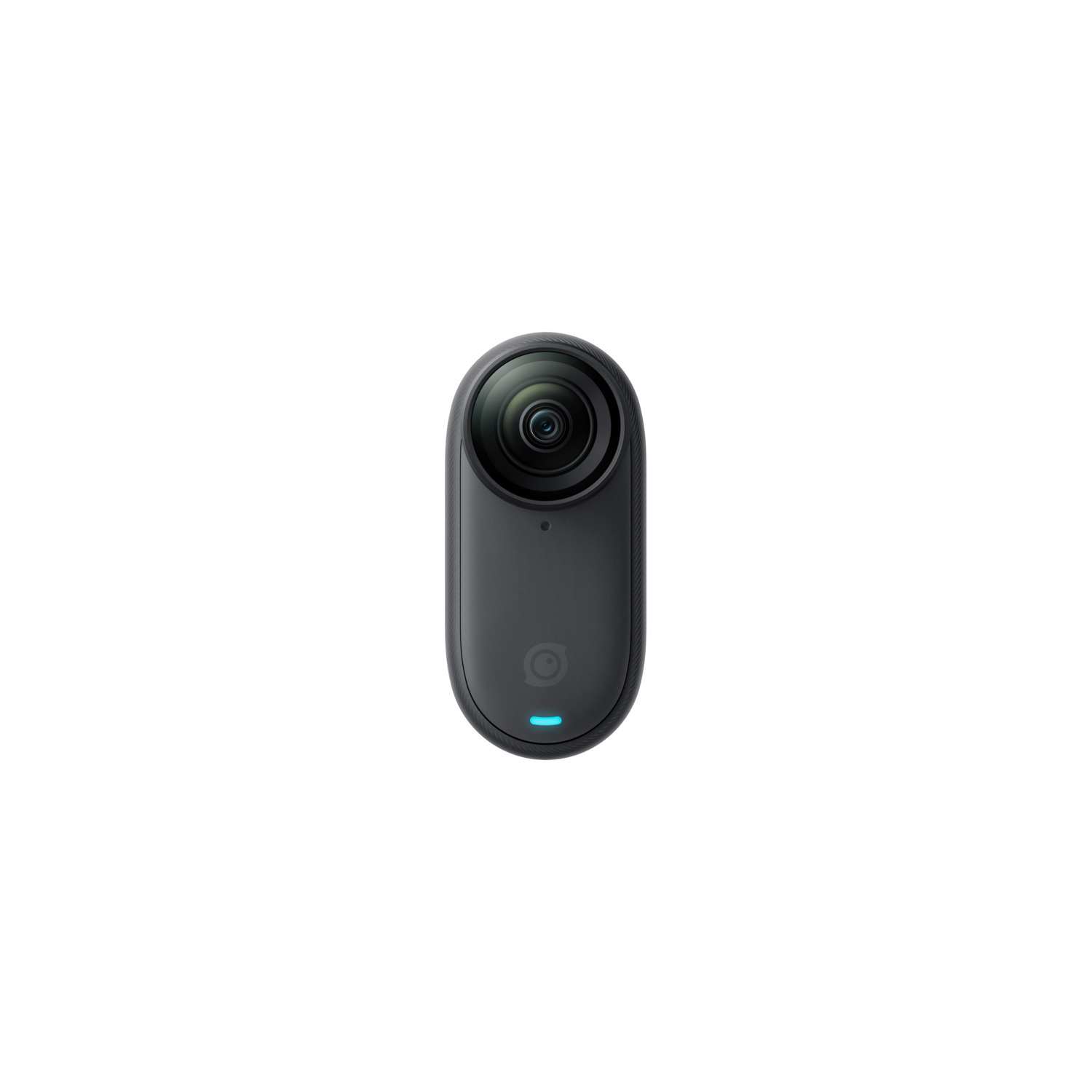 Zwarte 360 graden camera met een enkele lens. Witte achtergrond.