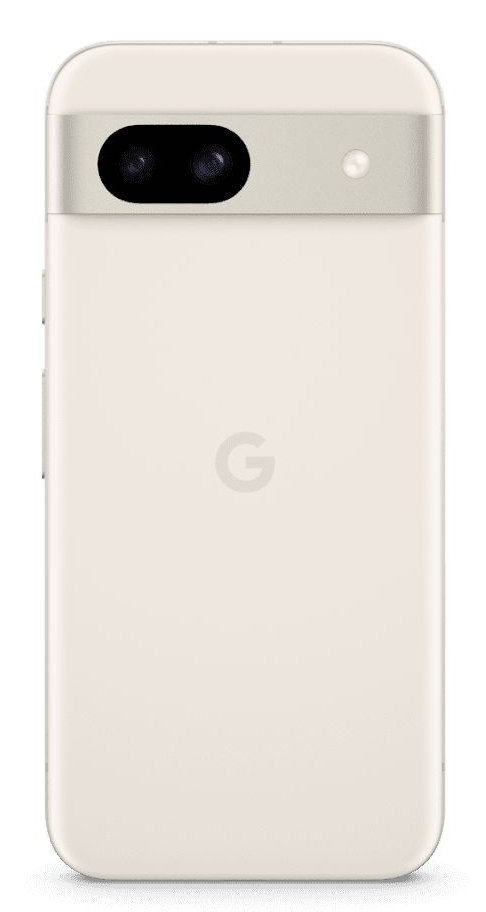 Tył telefonu z podwójnym aparatem, logo Google i jasnym kolorem.