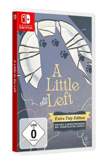 Nintendo Switch Spielhülle mit Artwork und Text: 'A Little to the Left' und 'Extra Tidy Edition'.