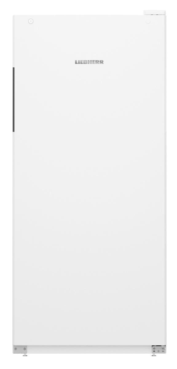 Ein weißer Kühlschrank mit dem Markennamen 'LIEBHERR' auf der Tür. Die Tür ist geschlossen, der Griff ist zu sehen.