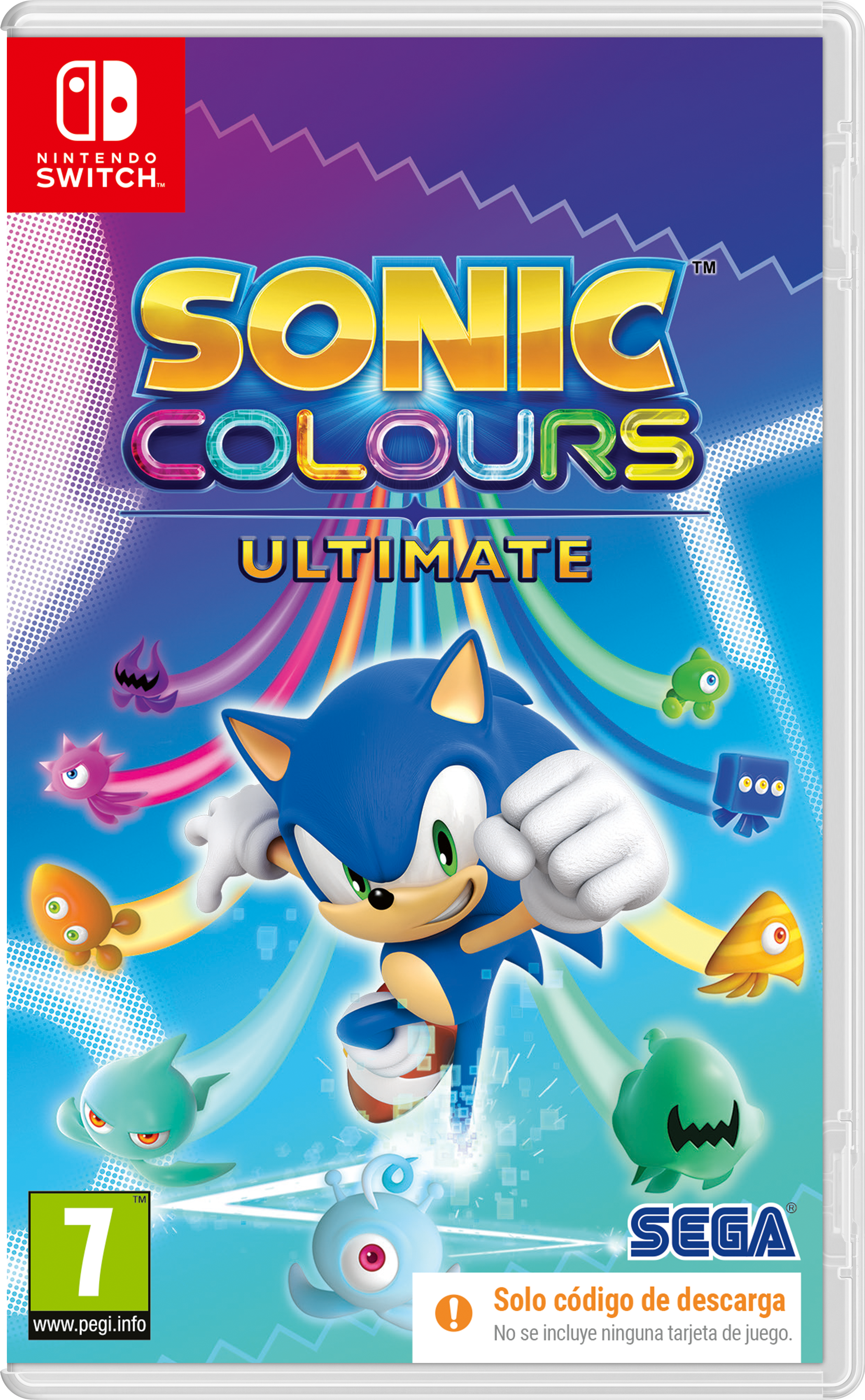 Una caja de juego de Nintendo Switch con Sonic the Hedgehog y personajes coloridos.