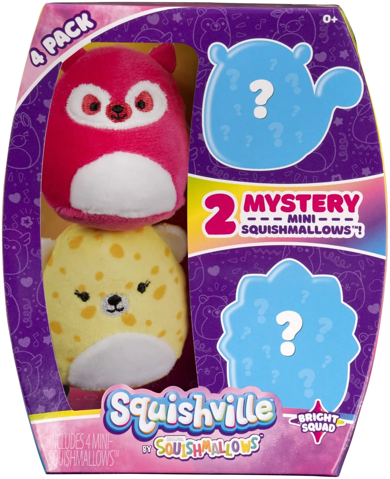 JAZWARES Squishville mini plüssök 4 db Bright Squad, 2 meglepetés plüssel (SQM0077B-3)