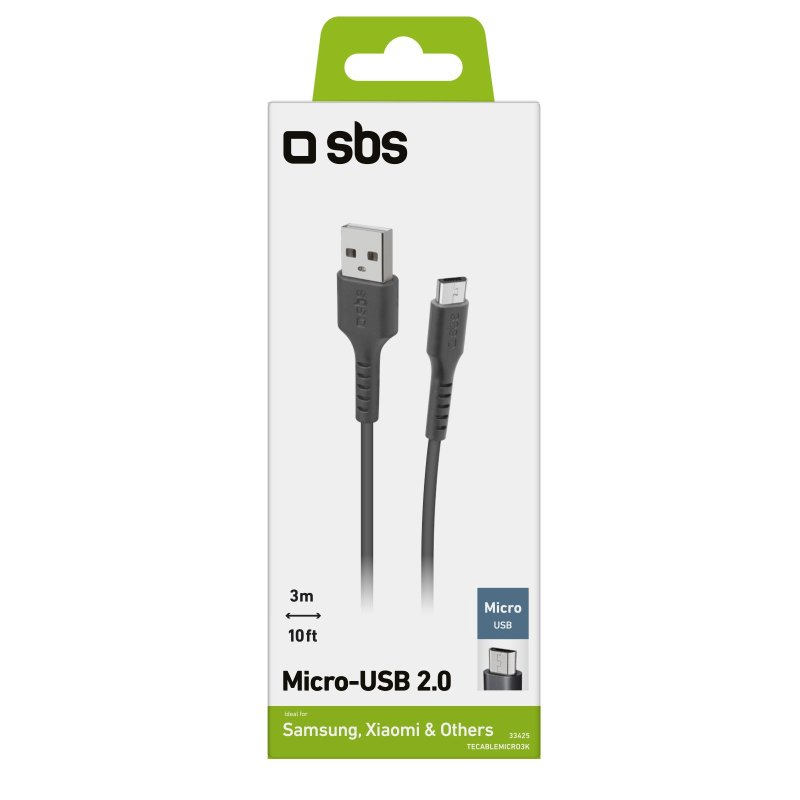 Schwarzes und graues USB-Kabel in einer Verpackung. Die Verpackung ist weiß und zeigt das Kabel.
