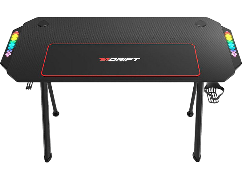 Drift DZ175RGB, Iluminación LED, Alfombrilla, Soporte para Auriculares y Bebidas, 130 x 75 60 cm, Altura Regulable, Negro