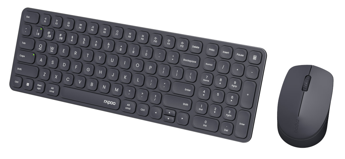 Ciemnoszary zestaw klawiatura i mysz. Białe tło.