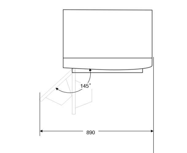 Ein Diagramm mit den Abmessungen eines Geräts, einschließlich Maßen und Winkeln.