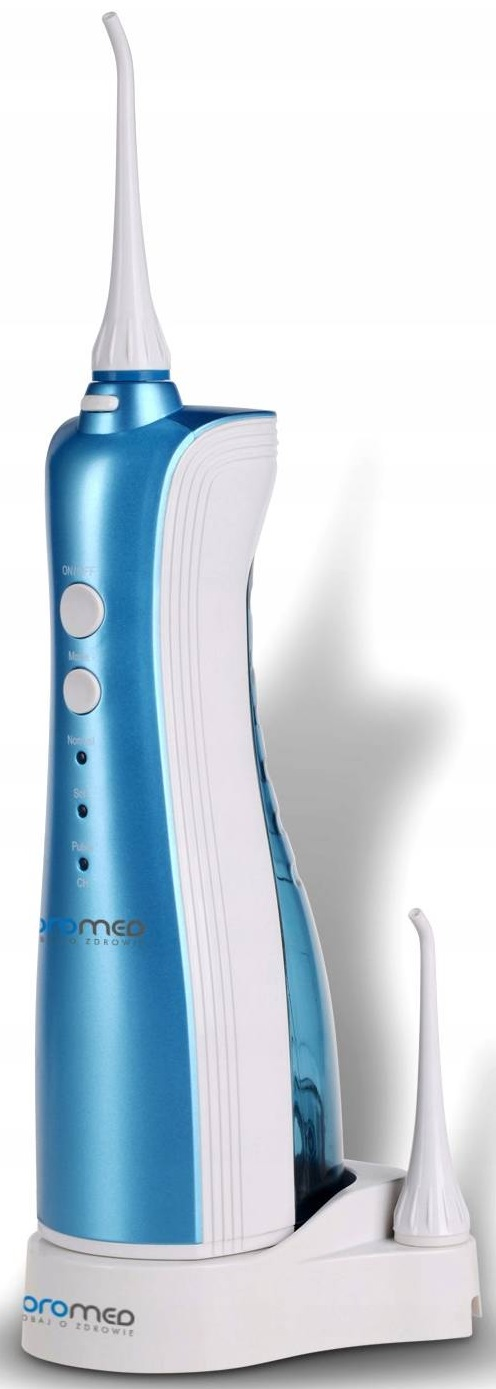 Irygator z niebiesko-białym korpusem i dwiema białymi końcówkami.