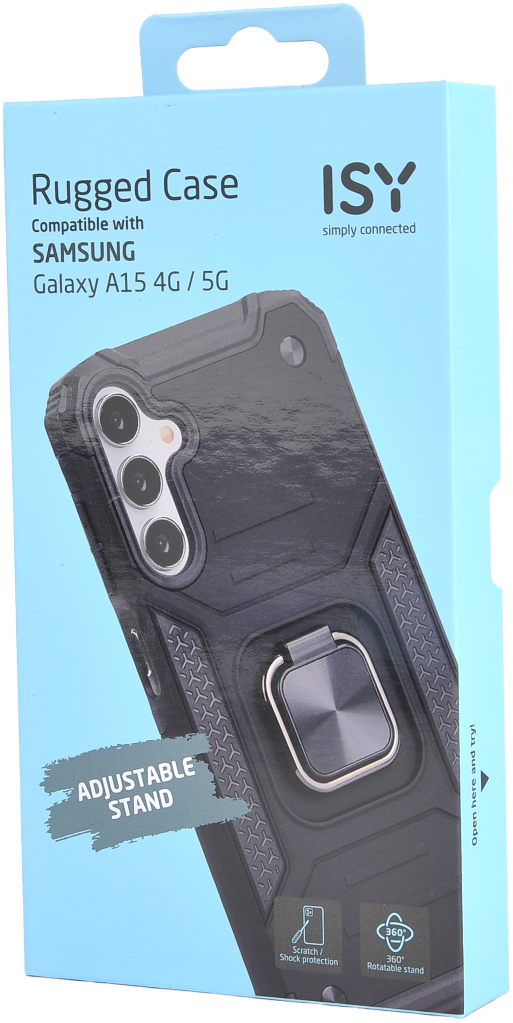 Boîte de coque de téléphone, coque noire avec anneau, compatible avec Samsung Galaxy A15.