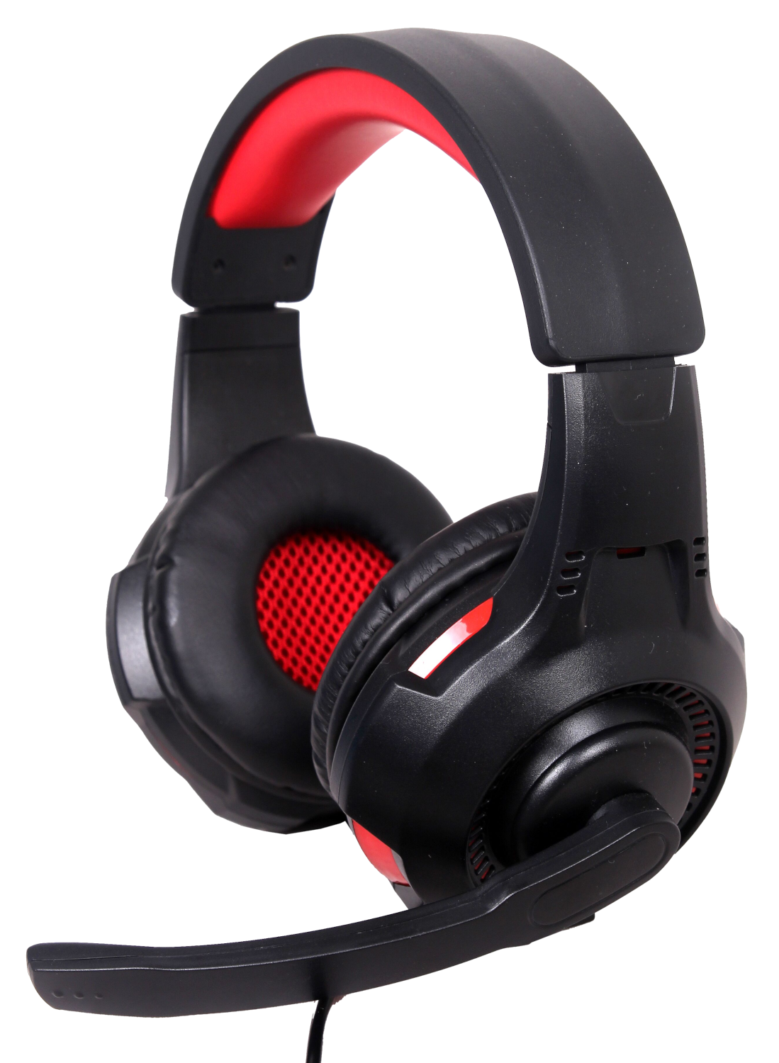 Fekete-piros gamer fejhallgató mikrofonnal.