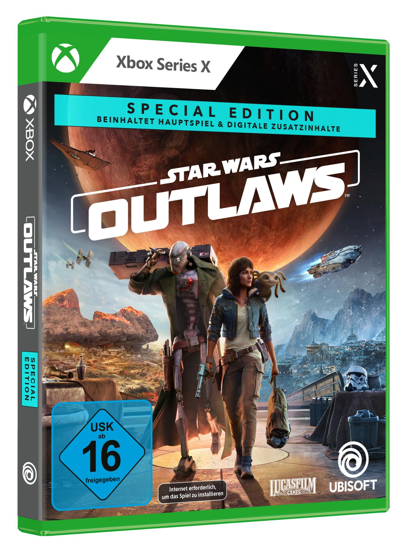 Spielbox von Star Wars Outlaws mit zwei Charakteren.
