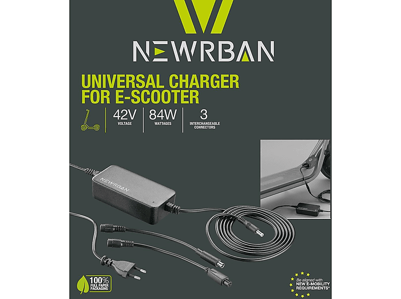 Newrban Newrban Universal-Ladegerät 84W/42V mit 3 wechselbaren Anschlüssen für E-Scooter — Foto 2 von 2