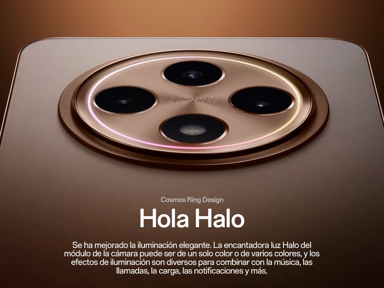Primer plano del módulo de cámara de un smartphone, con diseño circular y texto.