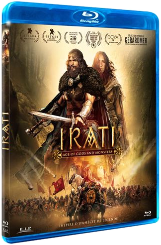 Jaquette Blu-ray du film Irati, avec un guerrier, une femme et une foule à cheval.