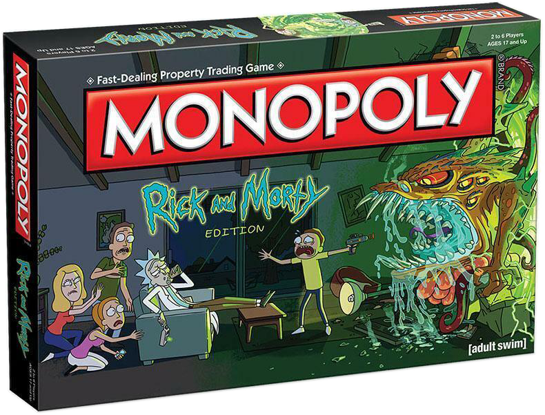 Monopoly: Rick and Morty Edition társasjáték doboza rajzfilmfigurákkal és szörnyekkel.
